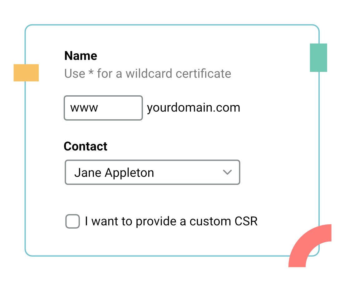 a wireframe image of a form configuring ssl for a domain